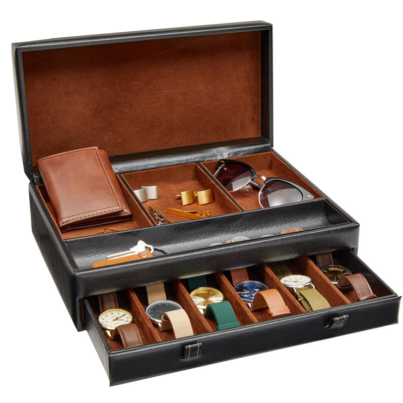 Hokku Designs Faux Leather Mens Jewelry Box Organizer, Valet Tray